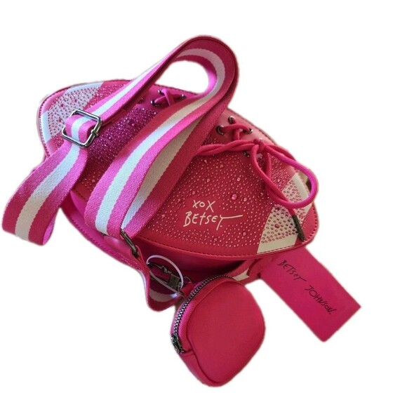 Betsey Johnson Hot Pink Rhinestone Football Crossbody Bag Purse NEW MSRP$78 - Picture 3 of 10